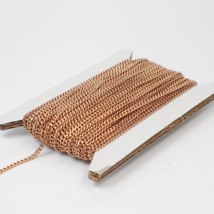100 feet spool of Raw Brass (Copper Color)(No Plated Virgin) Copper SOLDERED FACET Diamond Cut Sturdy Facet Diamond Cut  Curb Chain - 2.3mm Solder link - 2.3F