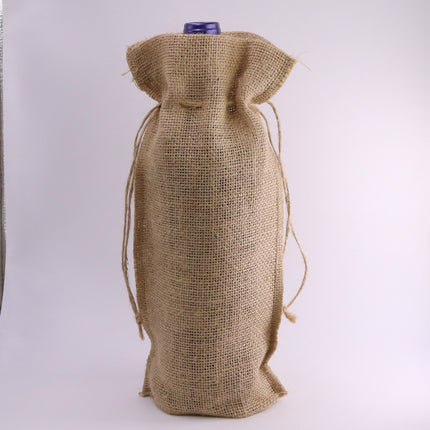 3 pcs of Burlap Wine Bag - 14" x 5" (35cm x 14cm) Natural Jute Burlap Bags - HEMP Bags Jute Bag - Jute Drawstring for Showers Weddings