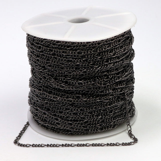 New Fancy Figaro Chain 50 feet Spool of Gunmetal Long And Short Figaro chain 6x3mm Links