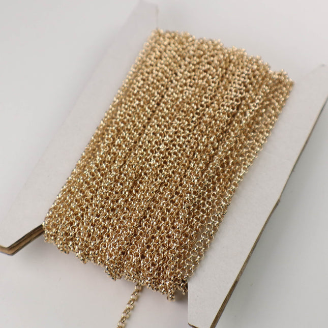 New 32 feet of Champagne Gold (Pinky Gold) Plated Rolo Chain bulk, SOLDERED Rolo Chain - 2.0mm 2mm Soldered Links - Necklace Bracelet - 20BL