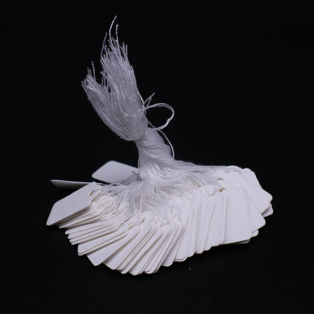 500 pcs of Jewelry Price Tags - approx 1" x 5/8" - 26 x 16 mm - White Rectangular Tags - Pre-strung Tags Cotton String - Hang Tag ID Label