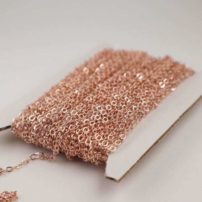 10 feet ROSE Gold Plated Satellite Chain Flat BALL Chain - 3x1.7mm SOLDERED link - Tiny Small Ball Flat Cable Chain - Bulk - 317SAT