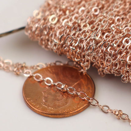 10 feet ROSE Gold Plated Satellite Chain Flat BALL Chain - 3x1.7mm SOLDERED link - Tiny Small Ball Flat Cable Chain - Bulk - 317SAT