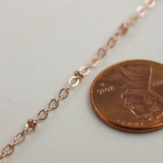 10 feet ROSE Gold Plated Satellite Chain Flat BALL Chain - 3x1.7mm SOLDERED link - Tiny Small Ball Flat Cable Chain - Bulk - 317SAT