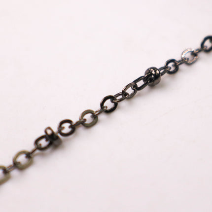 New Sample 3 ft Gunmetal Satellite Chain Flat BALL Chain - 3x1.7mm SOLDERED link - Tiny Small Ball Flat Cable Chain - 317SAT
