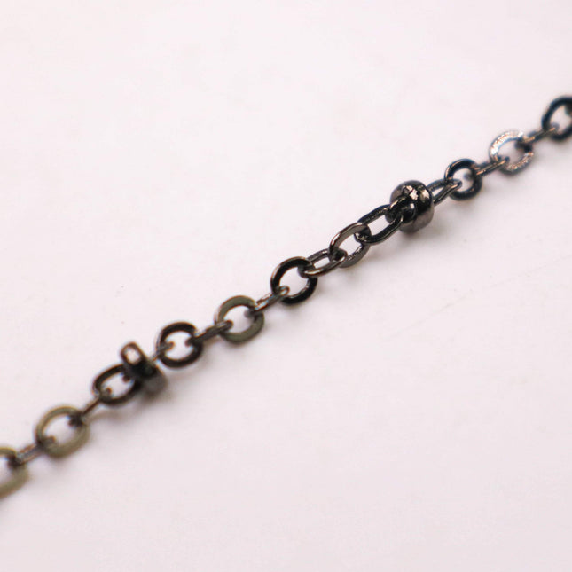 32 ft Gunmetal Satellite Chain Flat BALL Chain - 3x1.7mm SOLDERED link - Tiny Small Ball Flat Cable Chain - Bulk - 317SAT