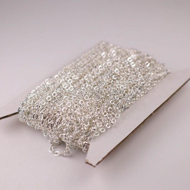 New Sample 3 ft Sterling Silver Plated Satellite Chain Flat BALL Chain - 3x1.7mm SOLDERED link - Tiny Small Ball Flat Cable 317SAT