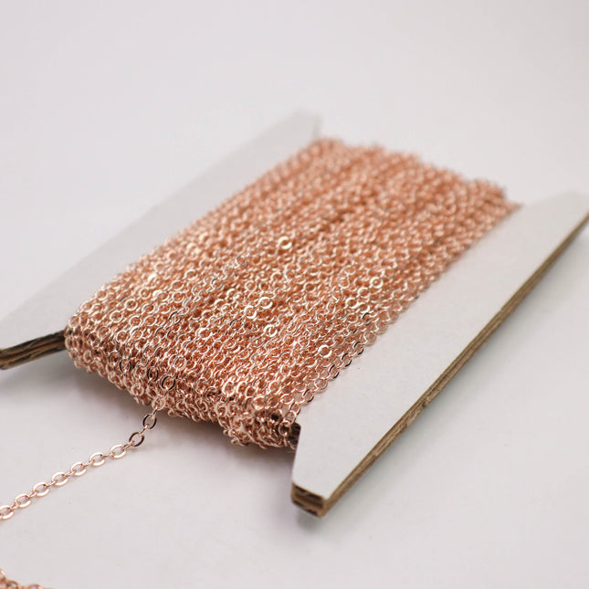 New Sample 3 feet ROSE Gold Plated Chain Flat Chain - 3x1.7mm SOLDERED link - Tiny Small Flat Cable Chain - Bulk Wholesale 317F
