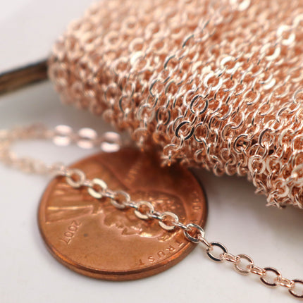 New Sample 3 feet ROSE Gold Plated Chain Flat Chain - 3x1.7mm SOLDERED link - Tiny Small Flat Cable Chain - Bulk Wholesale 317F
