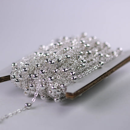 New Sample 3 feet of Sterling Silver Plated Satellite LARGE Ball Bead Solder Cable Chain - 3x1.7mm Link - 4mm Ball   - 317BBSAT