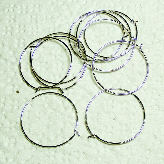 20 pcs  - 1inch Rodium plated simple hoop earwires - 25mm