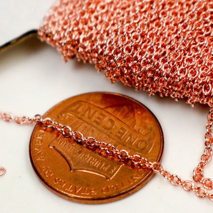 Sample 3 feet Bright Copper Plated Micro Cable Chain, Round SOLDERED Cable Chain - 1.6x1.4mm- Free Adequate Jump Rings 5pcs Necklace - 1614S