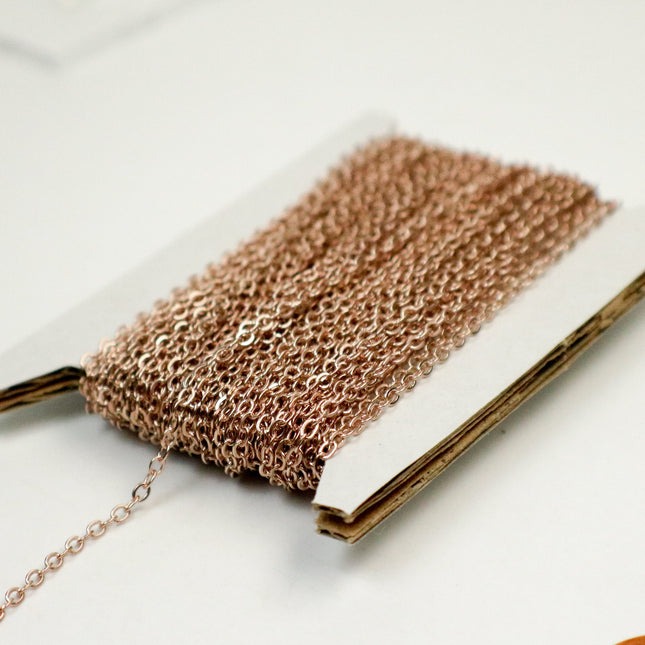 Sample 3 Ft Non Tarnish Flat Cable Chain -   ROSE Gold Flat Chain - 3x1.7mm SOLDER - Anti Tarnish Free Resistant Soldered Cable - AT317F