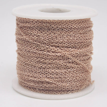 100 feet TARNISH Resistant Tarnish FREE Anti Tarnished Champagne Gold Plated Flat Cable Chain - 2.4x1.7mm SOLDER - Soldered - AT2417F