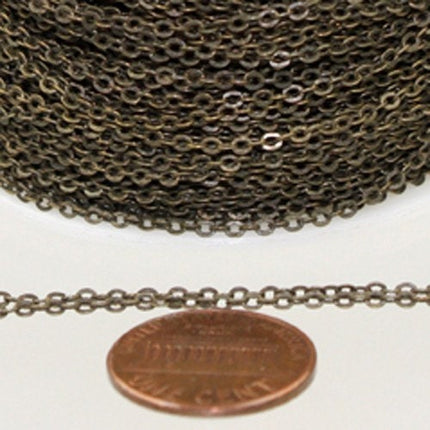 10 ft Antique Brass Chain - 2.4x1.7mm SOLDER Chain - Antique Bronze little Oval Flat Soldered Cable Chain - Bulk Wholesale Chain - 2417F