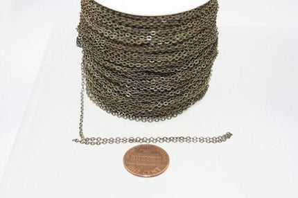 10 ft Antique Brass Chain - 2.4x1.7mm SOLDER Chain - Antique Bronze little Oval Flat Soldered Cable Chain - Bulk Wholesale Chain - 2417F