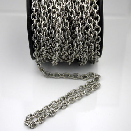 10 ft of Antique Silver finished oval texture cable chain - 8x6mm - soldered link