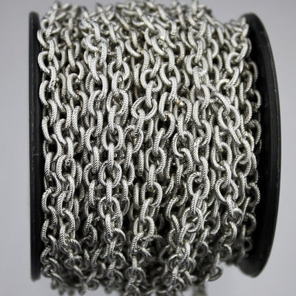 10 ft of Antique Silver finished oval texture cable chain - 8x6mm - soldered link