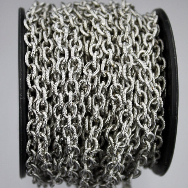 10 ft of Antique Silver finished oval texture cable chain - 8x6mm - soldered link