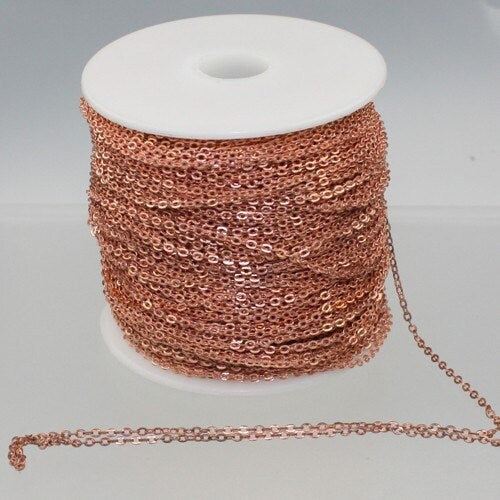Anti-Tarnish Coated 100 ft Copper Chain - 2.4x1.7mm SOLDER Chain - Bright Copper Plated Oval Flat Soldered Cable Chain - ATC24217