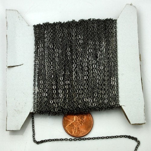 12 ft Gunmetal Chain - 2.4x1.7mm SOLDER Cable Chain - little Oval Flat Soldered Cable Chain - Bulk Wholesale Chain