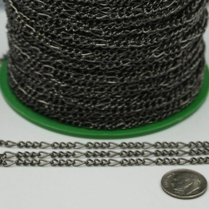 Gunmetal Figaro Chain Bulk, 12 ft Long and Short Mother and Son Chain FIGARO chain 7x3mm - Necklace Bracelet Wholesale Chain