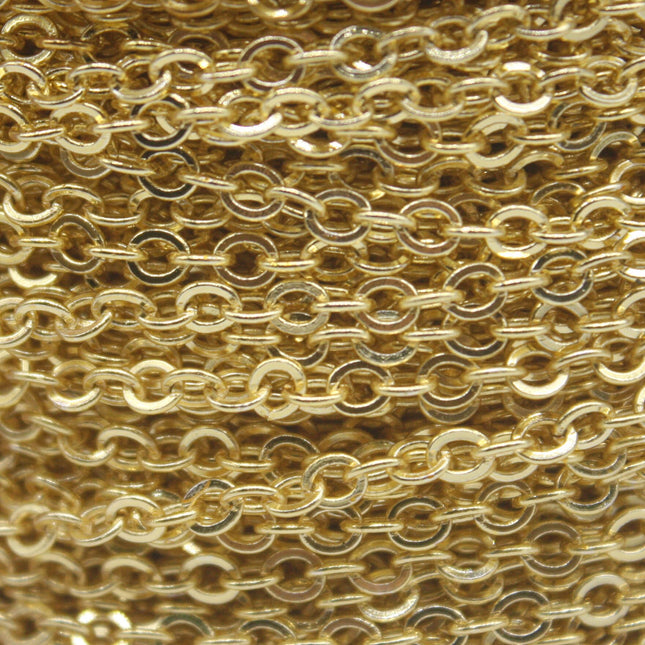 300 feet of TARNISH Resistant  Anti Tarnished 18K Gold Plated Flat Cable Chain Sturdy SOLDERED Heavy Chain 4X3.5mm 22Gauge 22G - AT435F