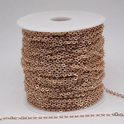 100 Ft Non Tarnish Big Flat Cable Chain - Champagne Pinky Gold Plated Flat Cable Sturdy SOLDERED Heavy Chain 4X5mm 22Gauge 22G - AT45F