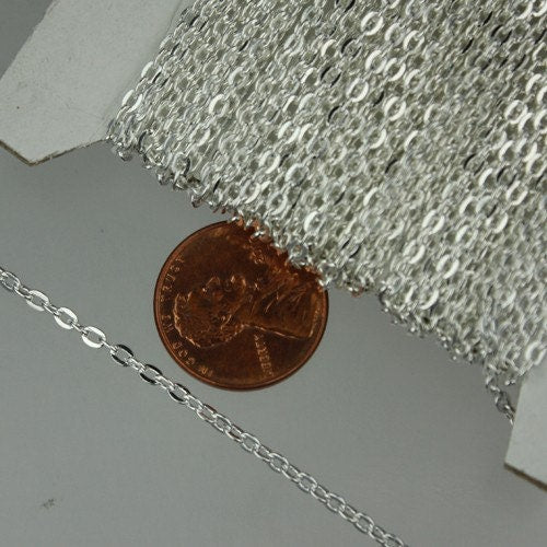 50feet spool of Anti-Tarnishing Coated Silver Plated Flat Round cable chain - 3x2.2mm - unsoldered link - ATC322FLAT