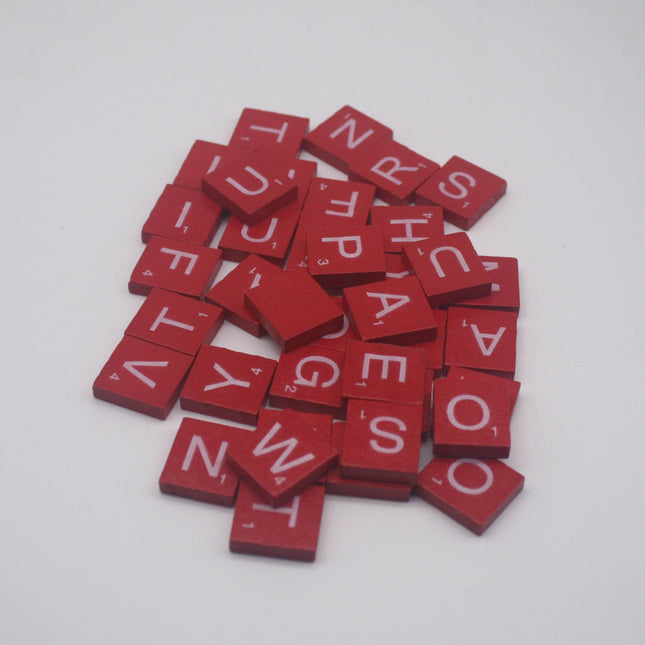 100 Pcs Wooden Scramble Scrabble Letters Tiles - RED Color Scrambble Tile - 18mm x 20mm - Complete 100 Pcs Set - Wedding Scrapbook