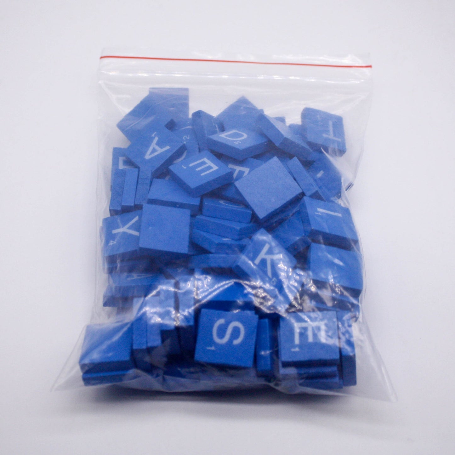 100 Pcs Wooden Scramble Scrabble Letters Tiles - Blue Color Scrambble Tile - 18mm x 20mm - Complete 100 Pcs Set - Wedding Scrapbook