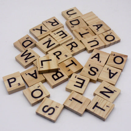100 Pcs Wooden Scramble Scrabble Letters Tiles - Natural Wood Color Scrambble Tile - 18mm x 20mm - Complete 100 Pcs Set - Wedding Scrapbook