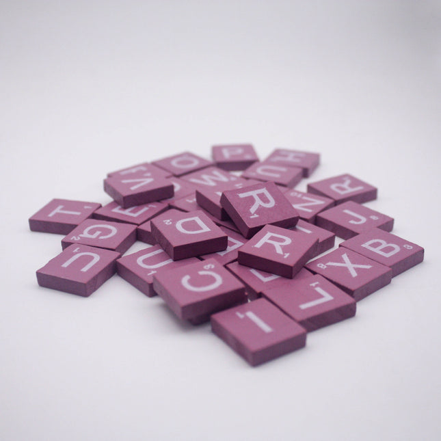 100 Pcs Wooden Scramble Scrabble Letters Tiles - PINK Color Scrambble Tile - 18mm x 20mm - Complete 100 Pcs Set - Wedding Scrapbook
