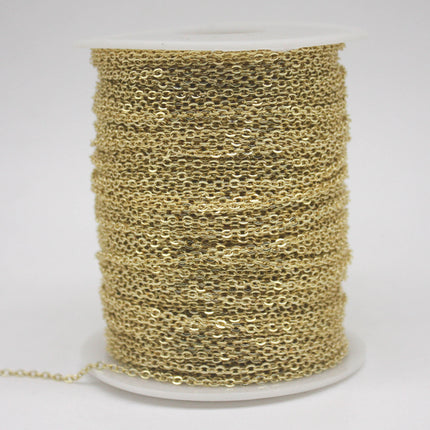 32 Ft Non Tarnish Flat Cable Chain -   18K Gold Flat Chain - 3x1.7mm SOLDER - Anti Tarnish Free Resistant Soldered Cable - AT317F