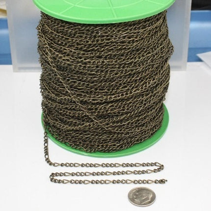 Antique Bronze Figaro Chain Bulk, 3 ft Brass FIGARO chain 7x3mm Links - Necklace Bracelet Wholesale Chain - 7x3FIG