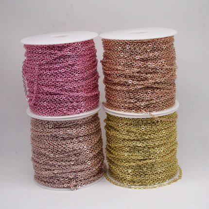 100 Ft Non Tarnish Big Flat Cable Chain - Champagne Pinky Gold Plated Flat Cable Sturdy SOLDERED Heavy Chain 4X5mm 22Gauge 22G - AT45F