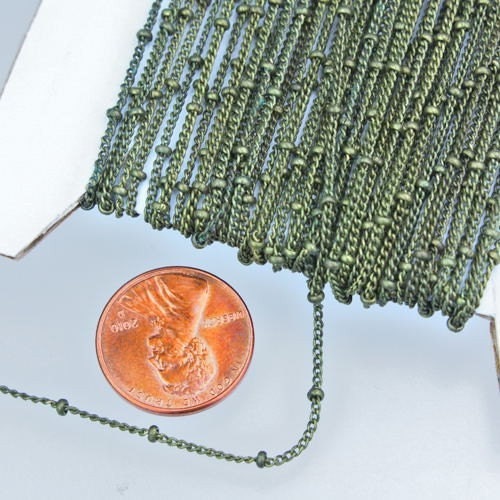 Antique Brass Chain, 32 ft  of Antique Brass Dainty Delicate curb ball chain - 1.3mm soldered link,Bulk Necklace Chain - B13CU