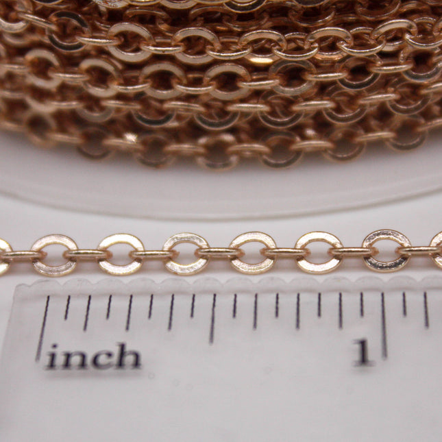 100 Ft Non Tarnish Big Flat Cable Chain - Champagne Pinky Gold Plated Flat Cable Sturdy SOLDERED Heavy Chain 4X5mm 22Gauge 22G - AT45F