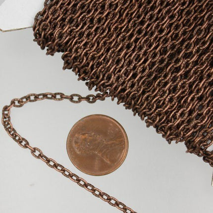 Antique Copper Texture Chain Bulk, 50 ft. of Flat Texture Oval Chunky Cable Chain - 3x2mm Unsoldered - Necklace Bracelet Chain