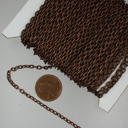 Antique Copper Texture Chain Bulk, 12 ft. of Flat Texture Oval Chunky Cable Chain - 3x2mm Unsoldered - Necklace Bracelet Chain