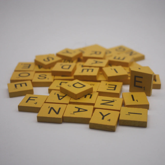 100 Pcs Wooden Scramble Scrabble Letters Tiles - YELLOW Color Scrambble Tile - 18mm x 20mm - Complete 100 Pcs Set - Wedding Scrapbook