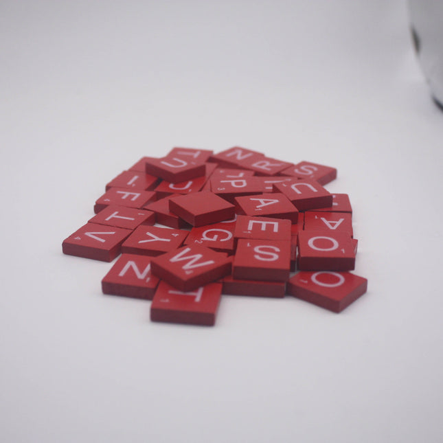 100 Pcs Wooden Scramble Scrabble Letters Tiles - RED Color Scrambble Tile - 18mm x 20mm - Complete 100 Pcs Set - Wedding Scrapbook
