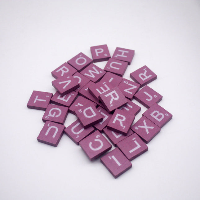 100 Pcs Wooden Scramble Scrabble Letters Tiles - PINK Color Scrambble Tile - 18mm x 20mm - Complete 100 Pcs Set - Wedding Scrapbook