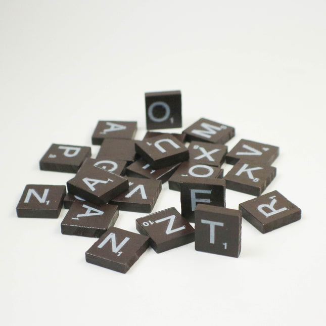100 Pcs Wooden Scramble Scrabble Letters Tiles - Mocha Brown Color Scrambble Tile - 18mm x 20mm - Complete 100 Pcs Set - Wedding Scrapbook