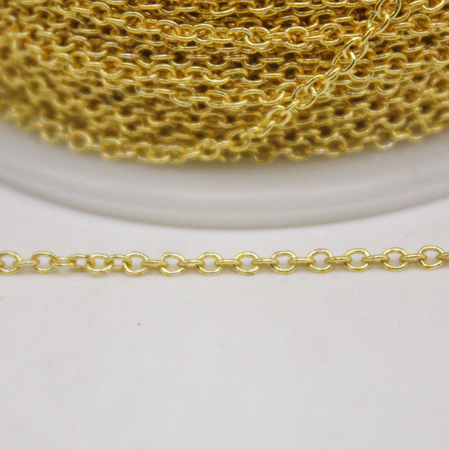 3 Ft. Non Tarnish Soldered Cable Chain - 18K Gold Plated Plain Cable Chain - 2.0x1.4mm Anti Tarnish Free Resistant Cable Chain - AT2014S