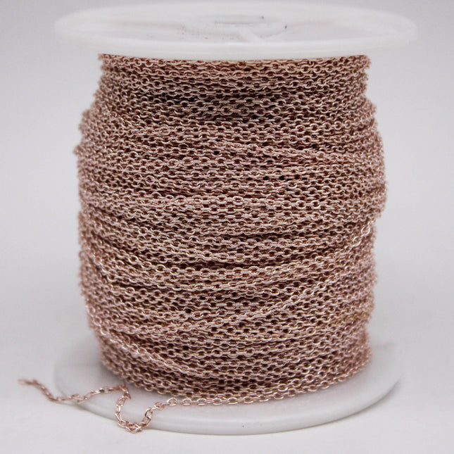 300 Ft. Non Tarnish Soldered Cable Chain - Rose Gold Plated Plain Cable Chain - 2.0x1.4mm Anti Tarnish Free Resistant Cable Chain - AT2014S