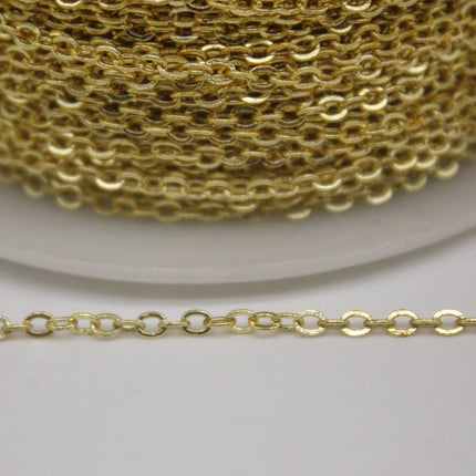 32 Ft Non Tarnish Flat Cable Chain -   18K Gold Flat Chain - 3x1.7mm SOLDER - Anti Tarnish Free Resistant Soldered Cable - AT317F