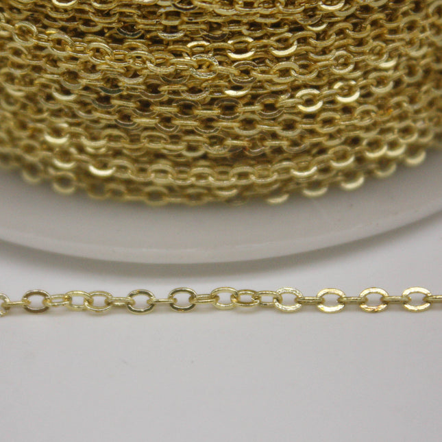 32 Ft Non Tarnish Flat Cable Chain -   18K Gold Flat Chain - 3x1.7mm SOLDER - Anti Tarnish Free Resistant Soldered Cable - AT317F