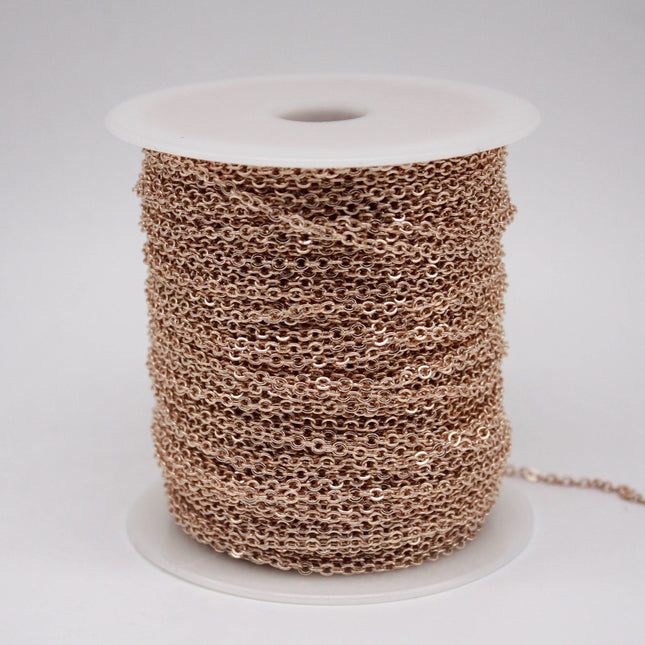 3 Ft Non Tarnish Flat Cable Chain Bulk - Champagne Gold Flat Cable Chain - 3.4x2.8mm SOLDERED Link - Anti Tarnish Free Resistant - AT3428F