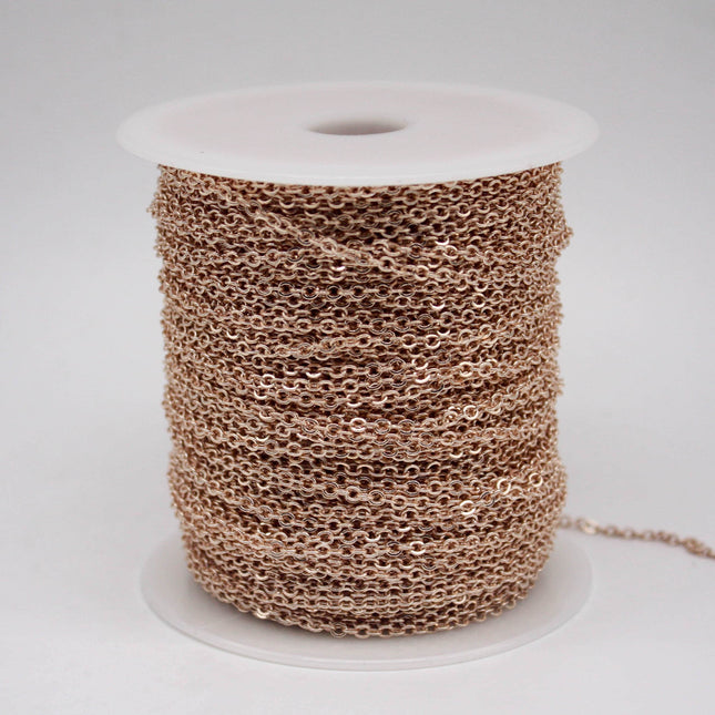 300 Ft Non Tarnish Flat Cable Chain Bulk - Champagne Gold Flat Cable Chain - 3.4x2.8mm SOLDERED Link - Anti Tarnish Free Resistant - AT3428F